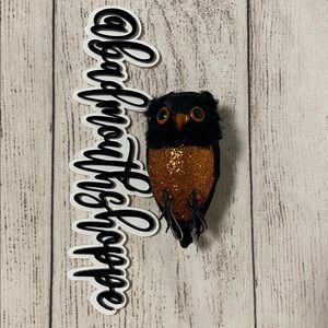 Vintage Y2K 00s Orange Black Halloween Glitter Owl Ornament